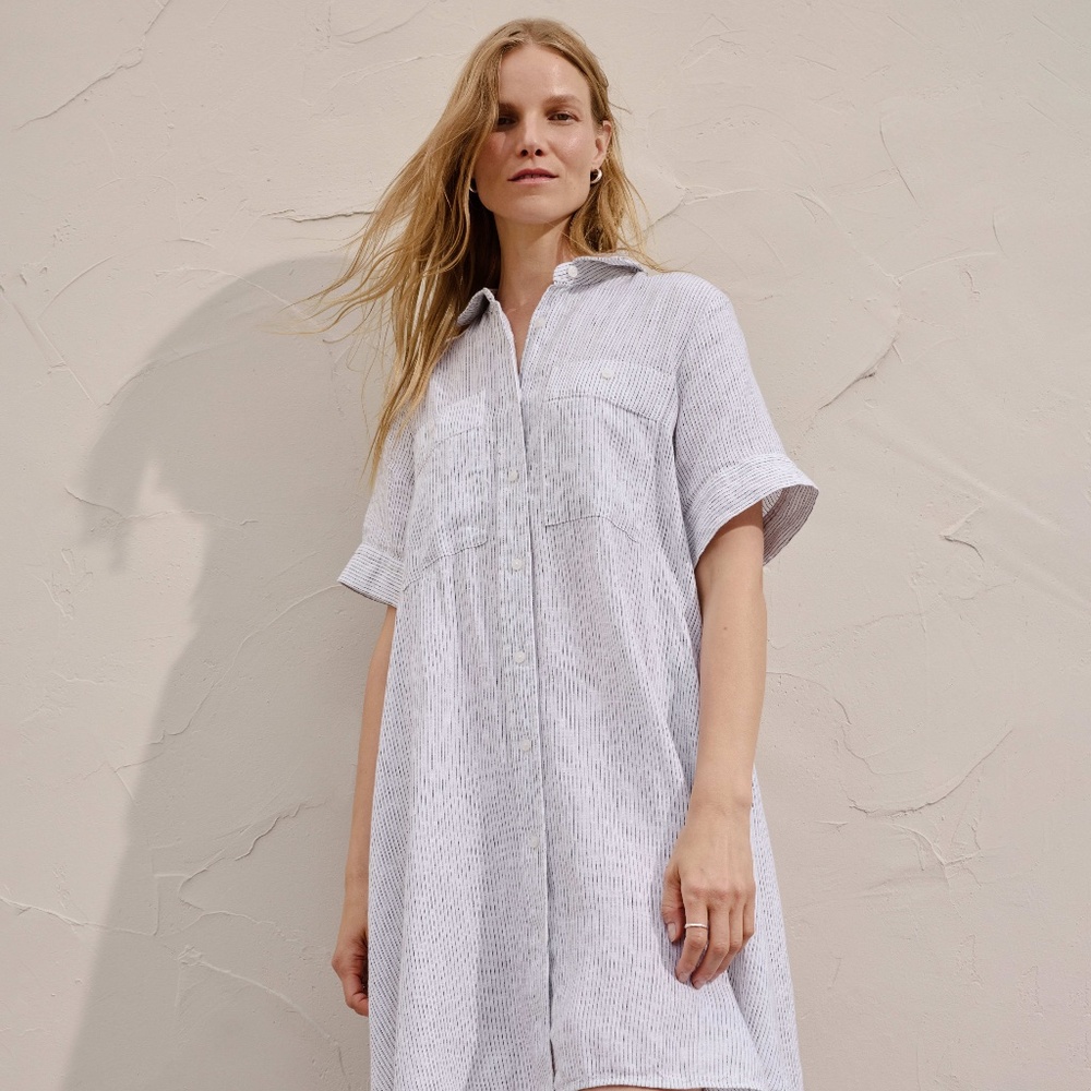 EVERLANE Linen Stripe Daytripper Shirt Dress, XXS